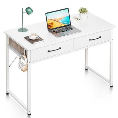 ODK Small Desk with Fabric Drawers- for Bedroom, White Study Desk with  Storage, Home Office Computer Desk for Small Spaces, 32 Inch Modern Work