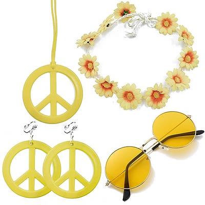 MAINESAKA 4 Pcs Hippie Costume Set, Flower Headband Hippie Sunglasses Peace  Sign Necklace and Earrings 60s 70s Accessories (Yellow, One Size) - Yahoo  Shopping