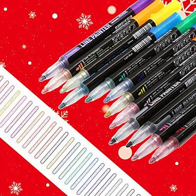 Gondiane Double Line Outline Pens, 12 Colors Outline Markers Outline Metallic Markers Pen for Highlight, Art, Drawing, Greeti