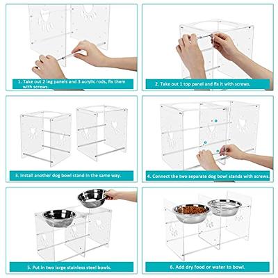 ODRIEW Elevated Cat Bowls, 6 Adjustable Heights Raised Dog Bowl, 15° Tilt  Neck Guard Bamboo