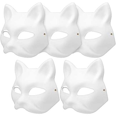 LOGOFUN 12Pcs Cat Mask Therian Mask White Paper Blank DIY Unpainted Animal  Mask Cosplay Halloween Party Costume Accessory for Kids