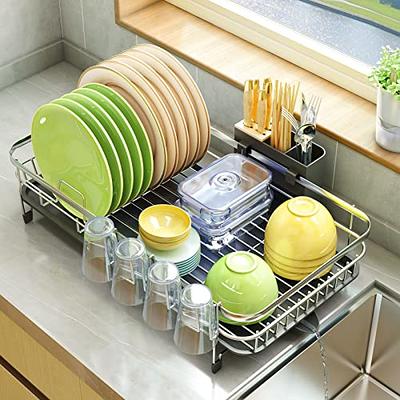 Sakugi Dish Drying Rack - Stainless Steel Dish Rack for Kitchen Counter  with a Cutlery Holder, Kitchen Organizers and Storage, Black