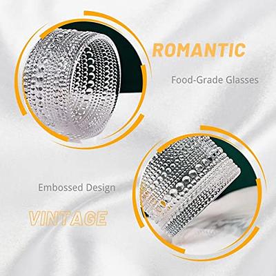 Bandesun Romantic Water Glasses, 12 oz Hobnail Drinking Glasses Set 6, Embossed Vintage Glassware Set for Beer, Cocktail, Soda, Beverage