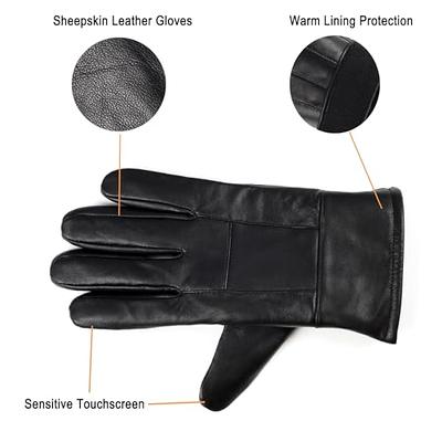 Leather Gloves for Men,Winter Sheepskin Leather Driving Gloves,Touchscreen  Wool Fleece Lined Warm Gloves for Gift