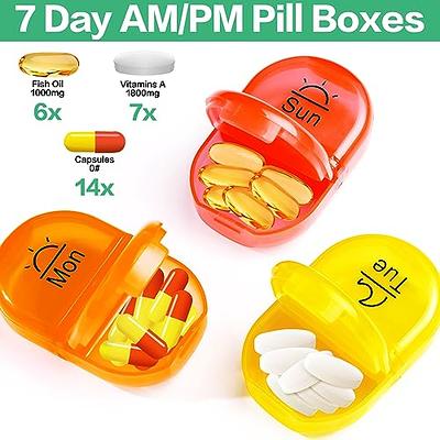 KOVIUU Pill Organizer 2 Times a Day Large Pill Box 7 Day with Rotatable  Handle Travel Pill Case Twice a Day for Vitamin Capsule Fish Oil Pill  Medicine Organizer White