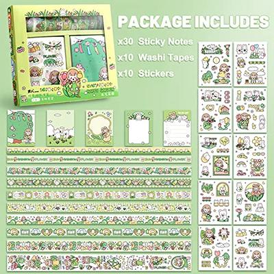 Whaline 10 Roll Kawaii Washi Tape and 30 Sheet Memo Pad Notes 10