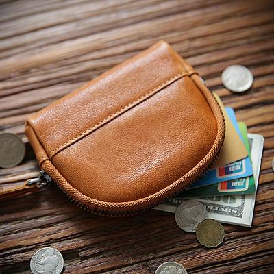 Genuine Leather Drawstring Change Pouch Keychain Coin Purse Key