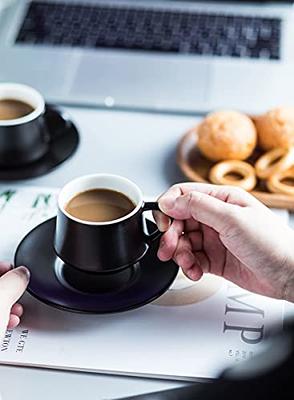 Stackable 5oz Espresso Coffee Cups With Saucers and Stand - Set of 6