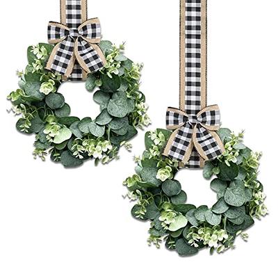 spring wreath for Front Door,Black and White Buffalo Plaid Kitchen Decor w/