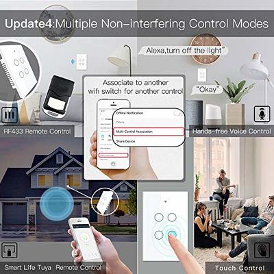 RF433 WIFI Smart Wall Touch Light Switch Glass Panel, 3 Way Multi-Control  Neutral Wire Required US Standard