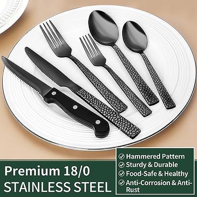 Matte Black Hammered 20-Piece Flatware Set