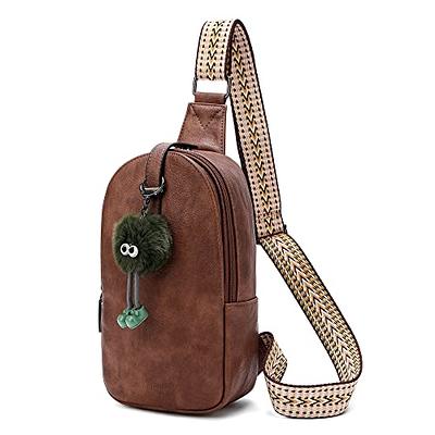 BOSTANTEN Sling Bag Cross Body Bag Trendy Leather Crossbody Purse Chest Bag with Adjustable Guitar Strap for Travel