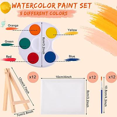24 Set Mini Canvas Easel Set Include 8 Colors Watercolor Paint Bulk with 4  x 4 Inch Canvases and Easels Washable Watercolor Kids Paint for School