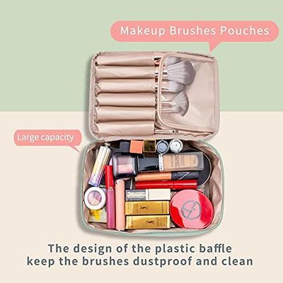  SOIDRAM Makeup Bag Checkered Cosmetic Bag Brown Makeup Pouch  1Pcs Large Capacity Makeup Bags and 1Pcs Makeup Brushes Storage Bag Travel Toiletry  Bag Organizer : Beauty & Personal Care