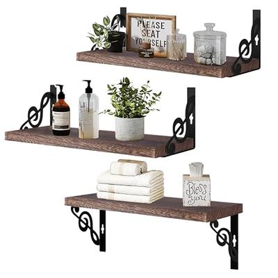 Welland Rustic Wood Bathroom Floating Shelves, Wall Mounted Shelf dcor Storage Rack, Set of 3, 22.4 inchl x 5.9 inchd x 6.3 inchh, Espresso, Size