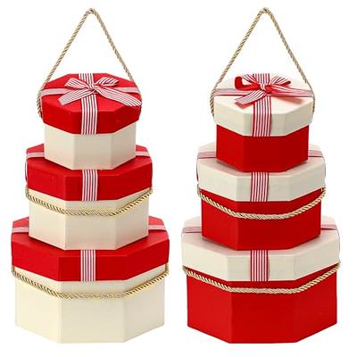 10 Pack Nesting Christmas Gift Boxes with Red Lids for Presents