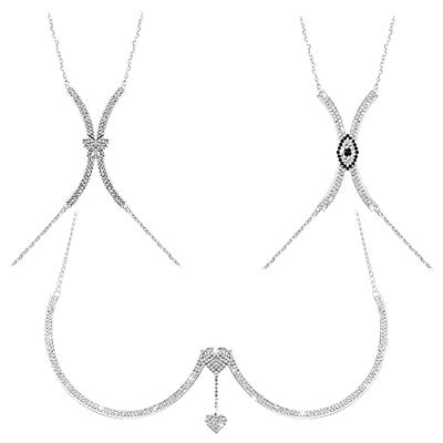 Heart Rhinestone Chest Bracket Body Jewelry Bra Chain For Women