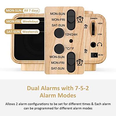 Digital Alarm Clock Radio - 0-100% Dimmer, Dual Alarm with Weekday/Weekend  Mode