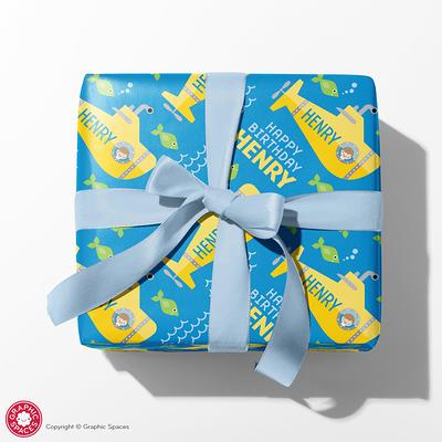 Custom Birthday Wrapping Paper with Name Happy 40th Birthday Blue