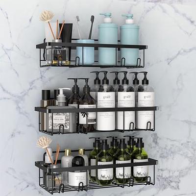 2 Pack Adhesive Shower Caddy, Wall Mount Shower Organizer with Hooks, No  Drilling Rustproof Stainless Steel Self-Adhesive Shower Shelves for Bathroom  and Kitchen Storage Matte Black 