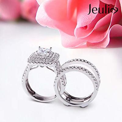 Luxury 925 Sterling Silver Bridal Rings Sets AAA Cubic Zirconia CZ Full  Diamond Engagements Rings Wedding 2 Pcs Promise Anniversary White Gold  Rings
