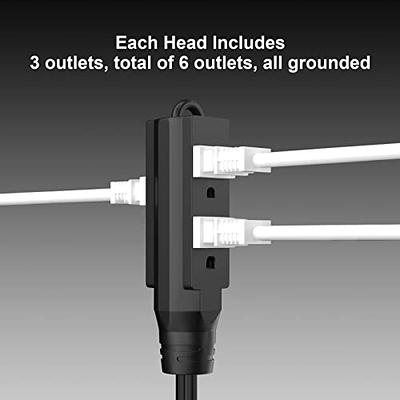 Twin Extension Cord Power Strip - 12 Foot Cord - 6 feet on Each Side - Flat  Head (Wall Hugger) Outlet Plug - 6 Polarized Outlets with Safety Cover