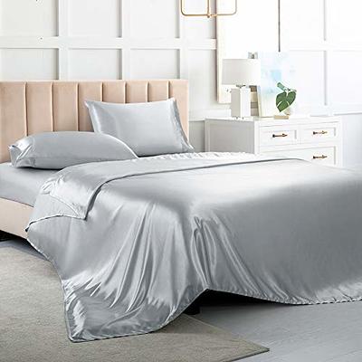 Satin Black Sheets Queen - Luxurious 4-Piece Silk Sheets Queen Size Bed Set  - Silky Smooth, Deep-Pocket 1 Fitted Sheet, 1 Flat Sheet, 2 Pillowcases