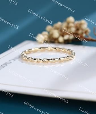 Delicate Twisted Diamond Wedding Band 14k/18k Solid Rose Gold