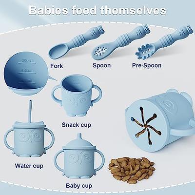 Silicone Baby Feeding Set 10 Pieces Led Weaning Supplies with Baby Utensils  Suction Plates and Bowls Set Baby Spoon Fork Adjustable Bibs Baby Placemat  Sippy Cups