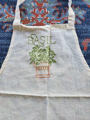 Embroidered Natural Flour Sack Apron Basil Spelled Out With Plated ...