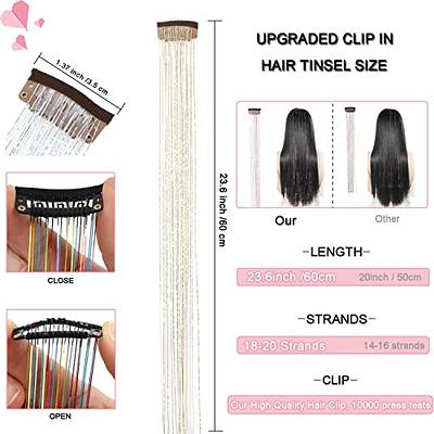 Hair Tinsel Kit with Tool 12 Colors 2400 Strands Tinsel Hair Extensions Fairy Hair Tinsel Heat Resistant, 47 Inches Shiny Sparkly Hair Tinsel