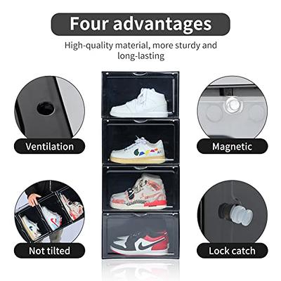 Attelite Drop Front Plastic Shoe Box with Clear Door,Set of 6,Stackable,For  Display Sneakers,Easy Assembly,Fit up to US Size 12(13.4”x 10.6”x 7.4”)