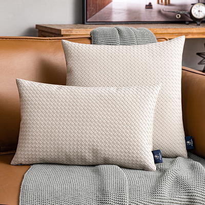 Set of 2 Faux Leather and Linen Throw Pillow Cover 18x18 inch