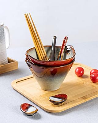 2 Sets Ceramic Japanese Ramen Bowl Set 60 Ounce, / Matching Spoons &  Chopsticks