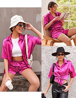 Silk Pajamas Womens Summer Short Sleeve Comfy Sleepwear Soft Satin Button  Down Loungewear Cute 2 Piece Silky Pjs Shorts Set Gifts for Mothers Wife  Matching Set Night Outfit at  Women's Clothing
