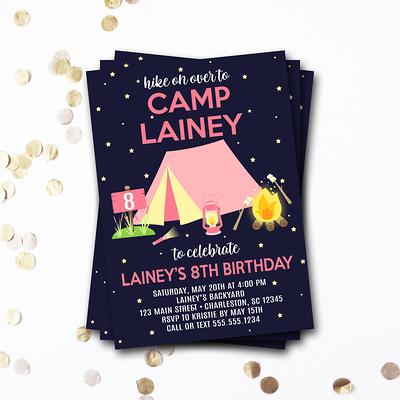 Sleepover Camping Birthday Invitations, Girls Glamping Slumber