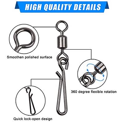 JSHANMEI Fishing Snap Swivels Rolling Barrel Swivels with Safety Snaps High Strength Copper and Stainless Steel, Black Nickel Coated Corrosion