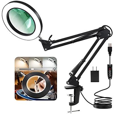 KUVRS 10X Magnifying Glass with Light and Stand, Flexible Magnetic Helping  Hands, Large Base & Clamp Magnifying Lamp, 3 Color Adjustable Arm Desk