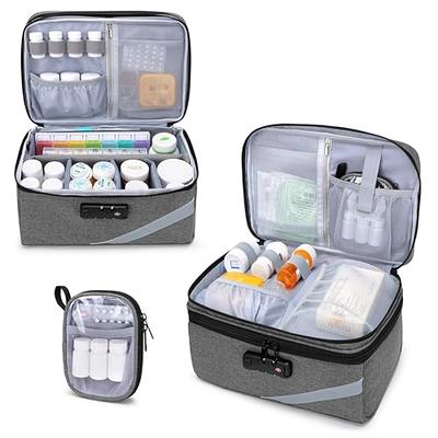 CURMIO Pill Bottles Organizer, Travel Medicine Bag with Lockable Zippers  for Prescription Bottles, Vitamins, Medical Supplements, Gray (Empty