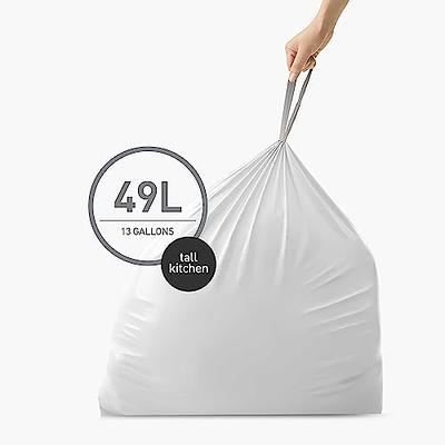 simplehuman 13 Gal. Extra Strong Tall Kitchen Drawstring Trash Bags, 50%  Post-Consumer Recycled Content (100-Count), White - Yahoo Shopping