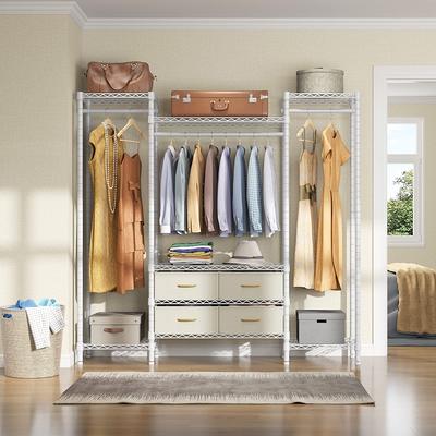 Wood & Metal Freestanding Bedroom Closet Organizer Clothes Rack with 2  Drawers