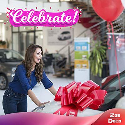 Zoe Deco Happy Birthday Car Bow (Red, 30 inch), Giant Gift Bow Pre-Printed  with Happy