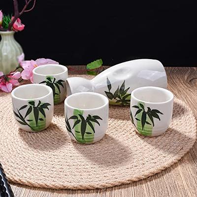 TEANAGOO Ceramic Sake Set with Warmer Pot Bamboo Tray, 10pcs/Set. T2  Regular Kraf Box Safe Packing, Sake Carafe(6 Oz) with 6 Sake Cups (0.9 Oz)  for