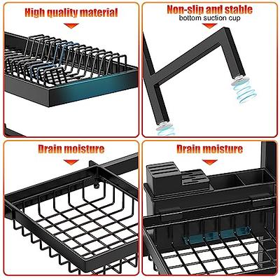 Expandable Roll Up Dish Drying Rack Up to 22.8''with 2 Storage Baskets,Over  The Sink Kitchen Rolling up Dish Drainer, Foldable,Rollable for