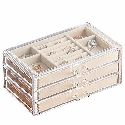 Cq acrylic 5 Drawers Acrylic Jewelry Organizer,Clear Acrylic Jewelry Box  Gift for Women Mens kids and Little girl Stackable Velvet Earring Display