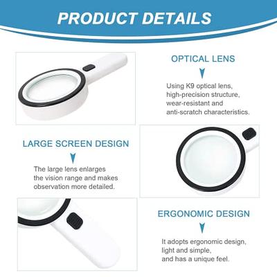 Magnifying Glass with 12 LED Lights, 30X Double Glass Lens