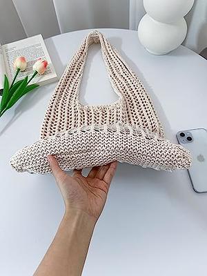 LIVACASA Crochet Tote Bag for Women, Fairycore Mesh Beach Tote Bag Aesthetic Cute Shoulder Bag Hobo Bag for Summer Vacation