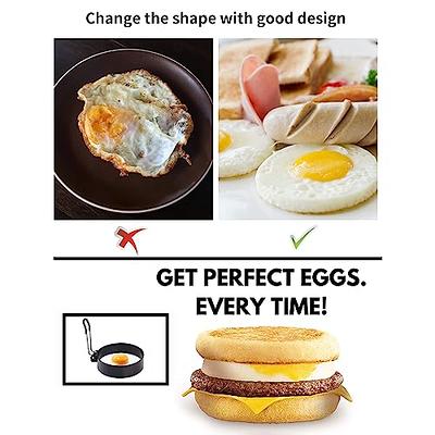 Non Stick Fried Egg Mold Breakfast Egg Sandwich Maker Silicone Round Frying Egg  Rings Pancake Shaper Mold with Handle 