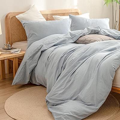 BESTOUCH Duvet Cover Set 100% Washed Cotton Linen Feel Super Soft  Comfortable Chic Lightweight 3 PCs Home Bedding Set Solid Off White Queen