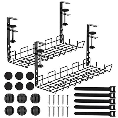 Baskiss Under Desk Cable Management Tray 2 Packs, 16 Under Desk Cord  Organizer with Clamp Mount